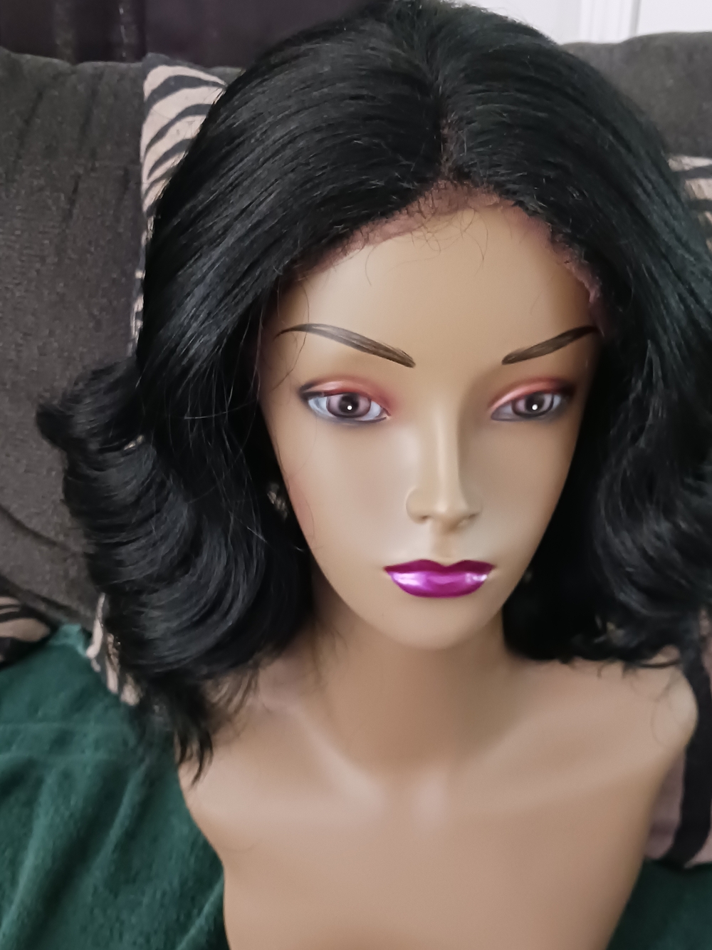 Black Wavy Lace Front Wig - Sleek Natural Look, Synthetic